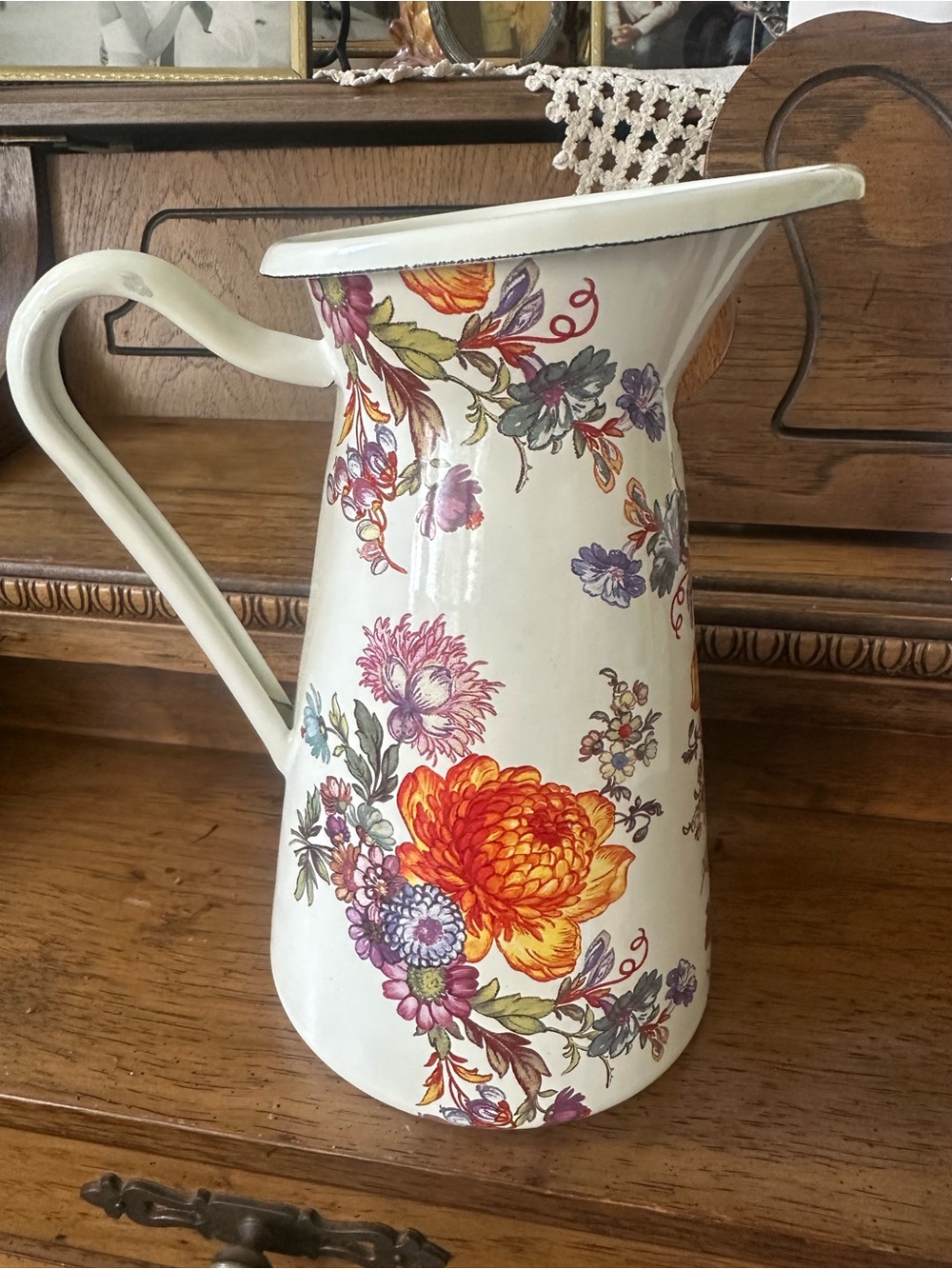 Mackenzie-Childs Vintage White Flower Market Pitcher